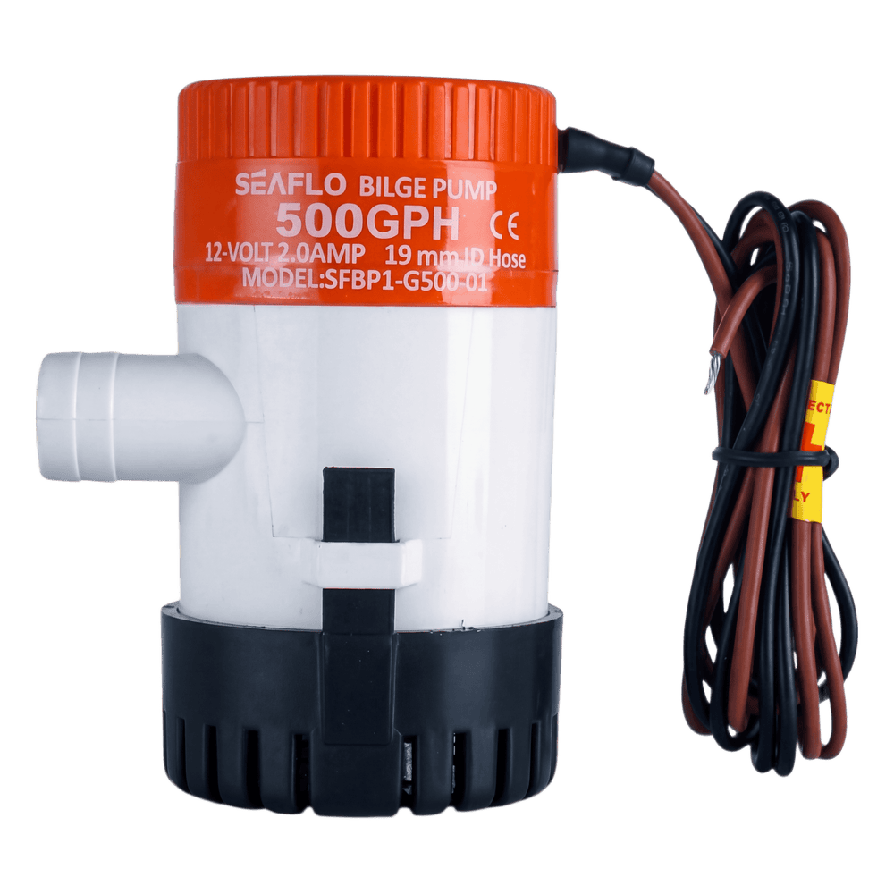 Bomba de Achique Sumergible SEAFLO SFBP1-G50-01 / 500 GPH (1,893 LPH) / 12V CD / No Automática / Protección Anti-Aire / Sellos Herméticos / Cableado Marino / Base de Filtro Removible SFBP1-G50-01
