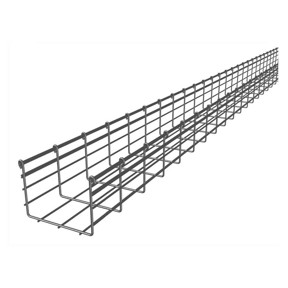Wire Mesh Cable Tray, Electro Galvanized, up to 398 Cat6 Cables, Section 9.84 ft (3m), 6.54/5.91 in (166/150 mm) Width