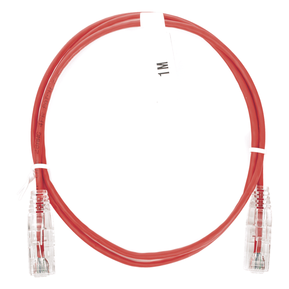 Cable de Parcheo Slim UTP Cat6 - 1 Metro (3.28 Pies), Rojo, Diámetro Reducido (28 AWG) LP-UT6-100-RD-28