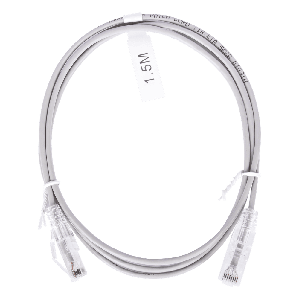 Cable de Parcheo Slim UTP Cat6 - 1.5 Metros (4.92 Pies) Gris Diámetro Reducido (28 AWG) LP-UT6-150-GY28