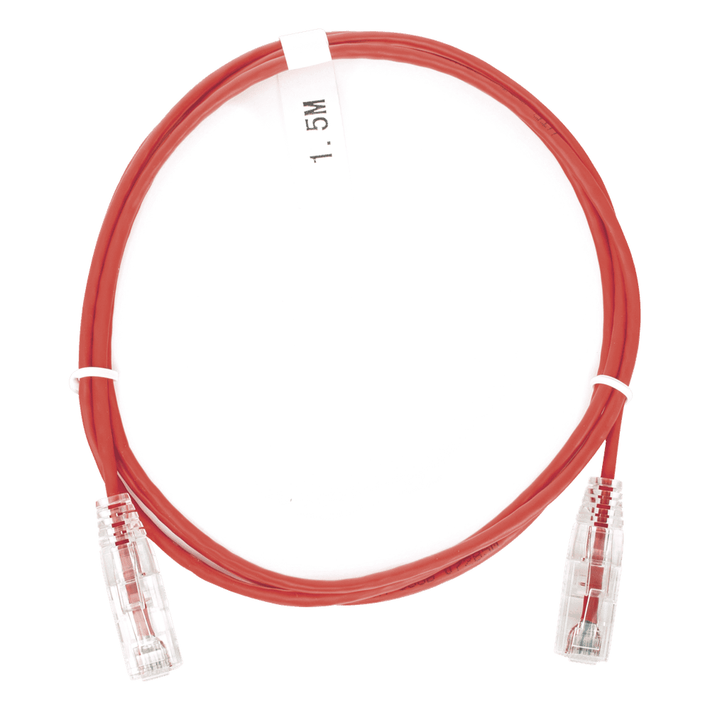 Cable de Parcheo Slim UTP Cat6 - 1.5 Metros (4.92 Pies) Rojo Diámetro Reducido (28 AWG) LP-UT6-150-RD-28