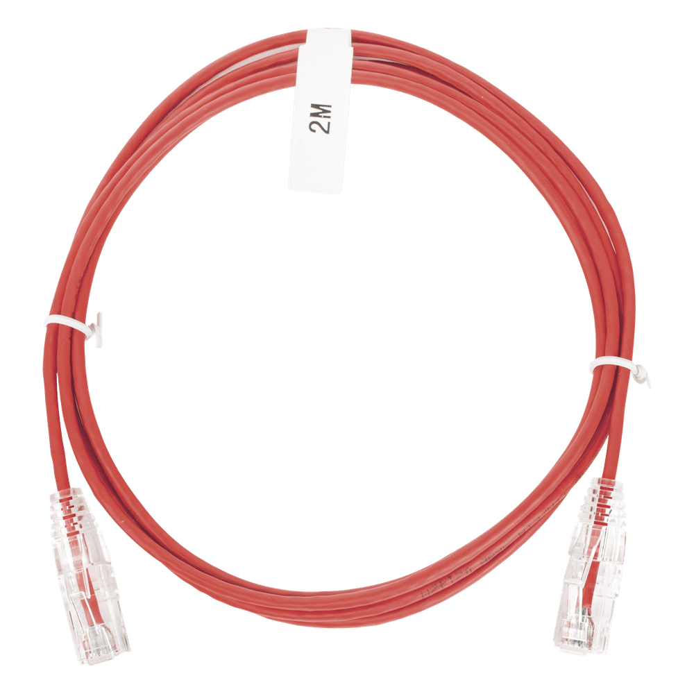 Cable de Parcheo Slim UTP Cat6 - 2 Metros (6.56 Pies) Rojo Diámetro Reducido (28 AWG) LP-UT6-200-RD-28