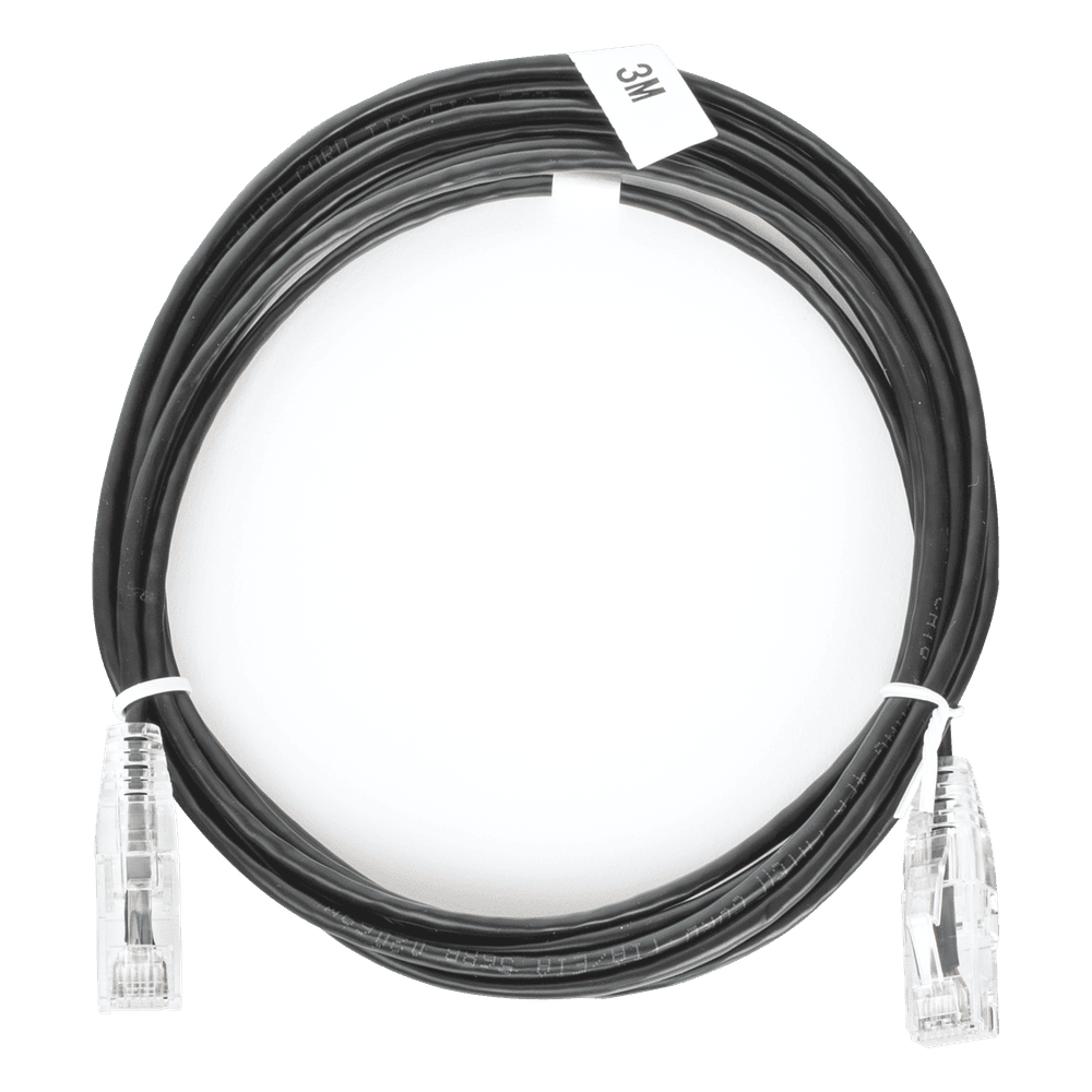 Cable de Parcheo Slim UTP Cat6 - 3 Metros (9.84 Pies) Negro Diámetro Reducido (28 AWG) LP-UT6-300-BK-28