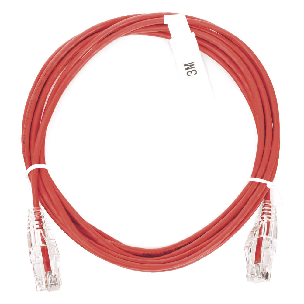 Cable de Parcheo Slim UTP Cat6 - 3 Metros (9.84 Pies) Rojo Diámetro Reducido (28 AWG) LP-UT6-300-RD-28