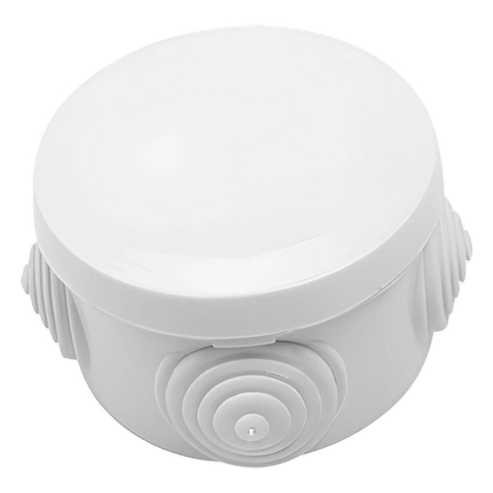Caja Derivación-Conexión de Plástico Circular con 4 Glándulas de Goma (70 diámetro X 48 alto mm). Para Instalaciones Comerciales,  Residenciales e Industriales. Cerrado a Presión. PST-C70-ER