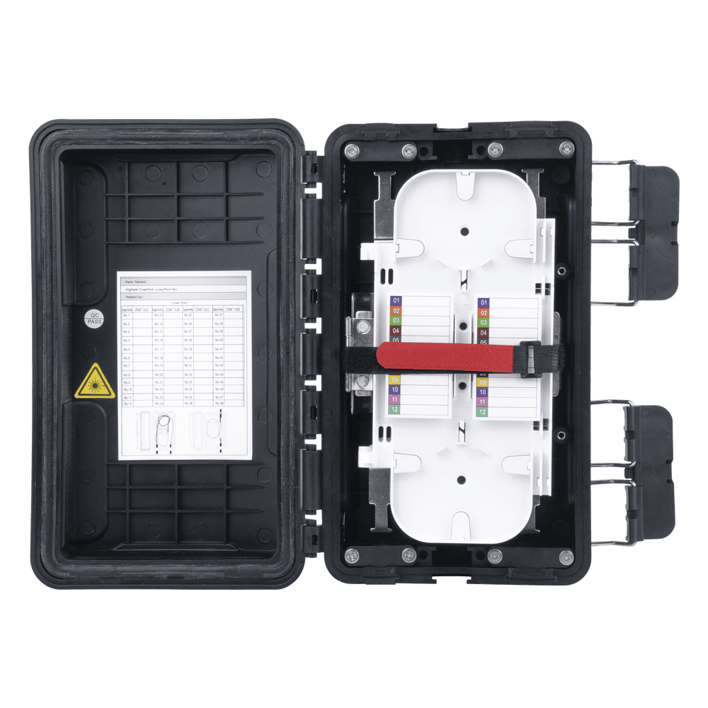Caja de Distribución de Fibra Óptica, Hasta 96 Empalmes, Exterior IP65, Color Negro FDP-420F