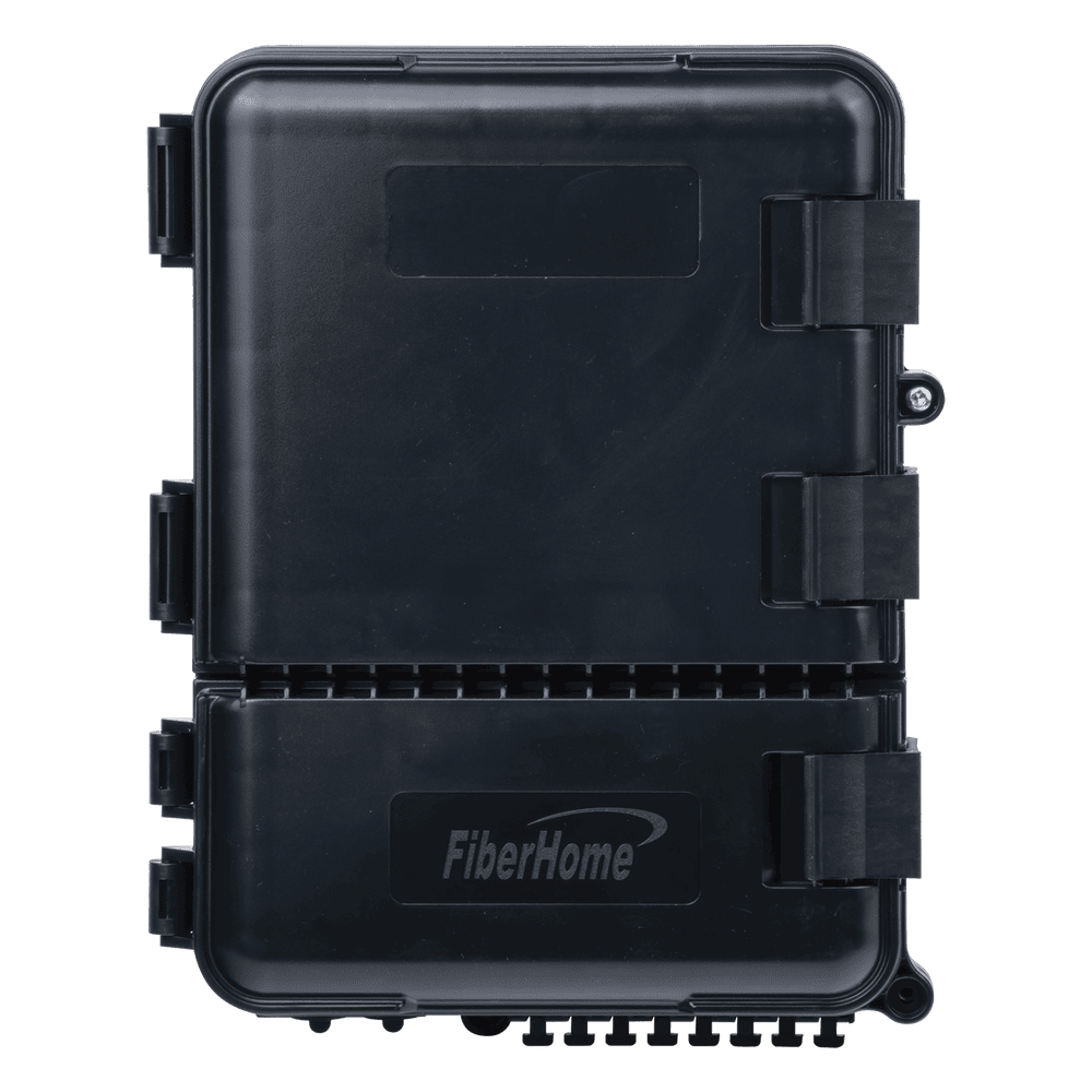 Caja de Distribución de Fibra Óptica para 24 Empalmes, con 8 Acopladores SC/APC Simplex, Exterior IP55, Color Negro FDP-440A