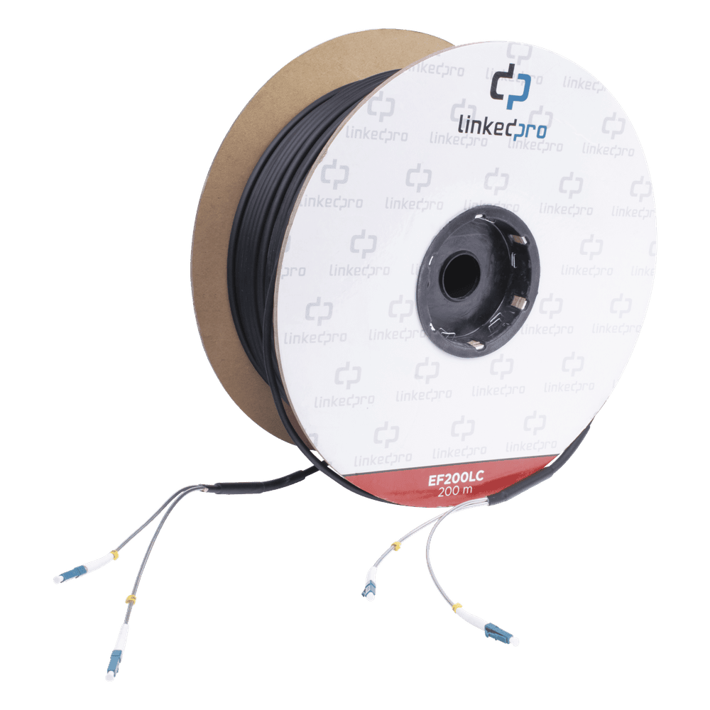 Carrete de Fibra Óptica Monomodo con Conectores LC-LC Duplex, Reforzada con Kevlar, de 200 Metros (656.17 Pies), Para Instalaciones Subterráneas por Tubería EF-200-LC
