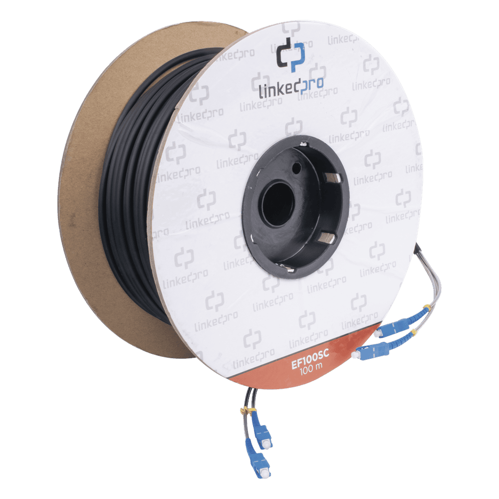 Carrete de Fibra Óptica Monomodo con Conectores SC-SC Duplex, Reforzada con Kevlar, de 100 Metros (328.08 Pies) EF-100-SC