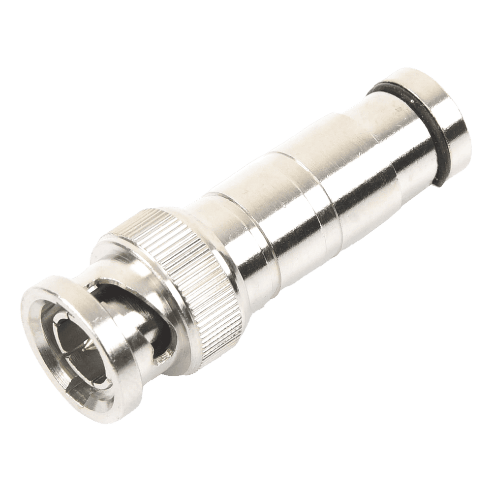 Conector BNC Macho en 75 Ohm, de Compresión Axial para Cable Coaxial RG-59/U, Níquel/ Oro/ Politetrafluoroetileno. TT-RG-16