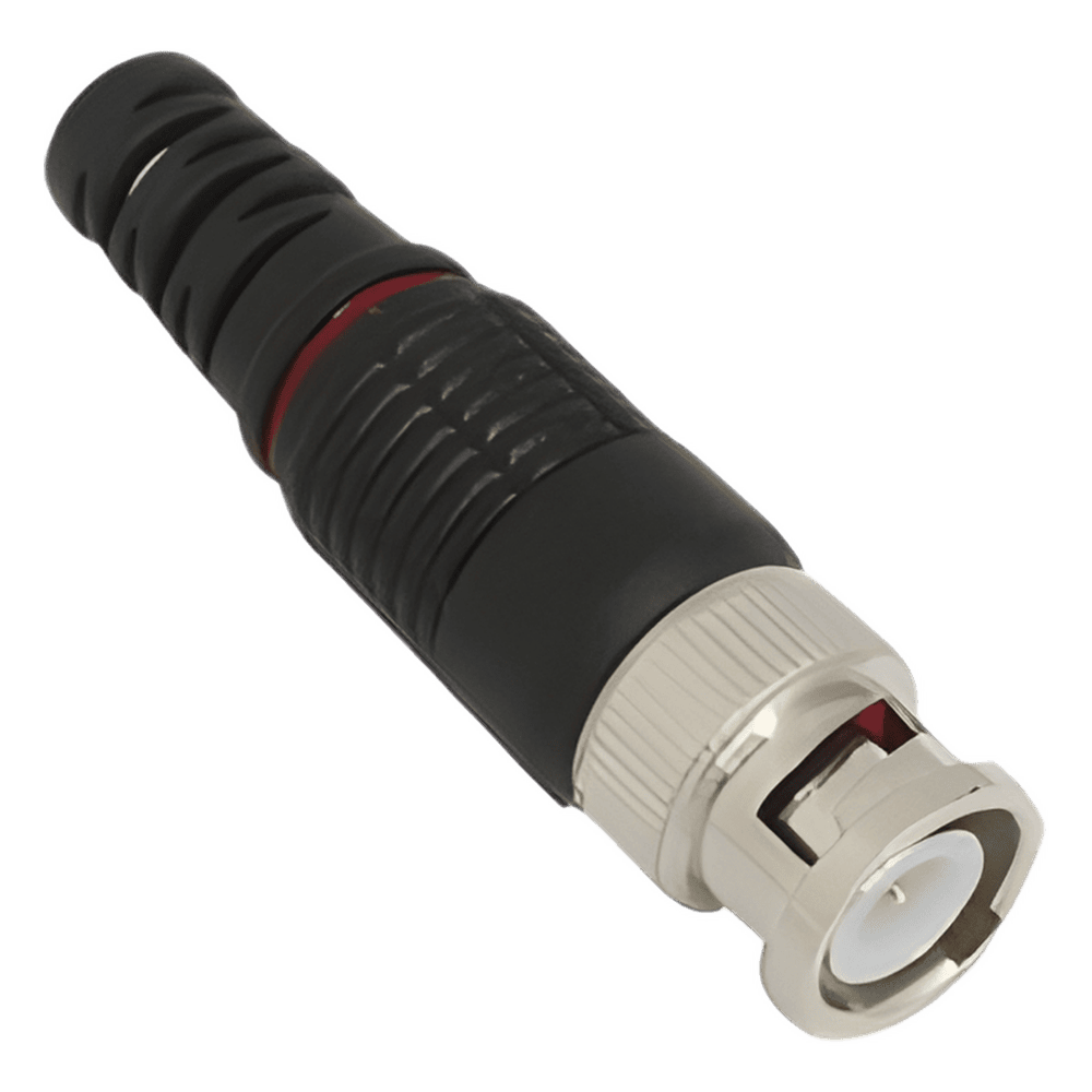 Conector BNC macho en 75 Ohm con Base de Alivio Plástica Negra para Cable Coaxial RG-59/ Níquel/ Oro / Teflón. TT-RG-97