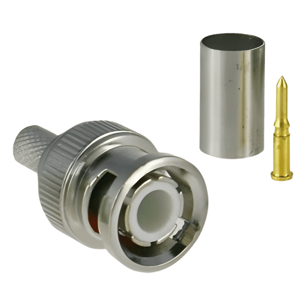 Conector BNC macho para 75 Ohm, de 3 piezas en línea, anillo plegable para cable RG-59/U en aplicación de CCTV, Níquel/ Oro/ Teflón. TT-RG-91