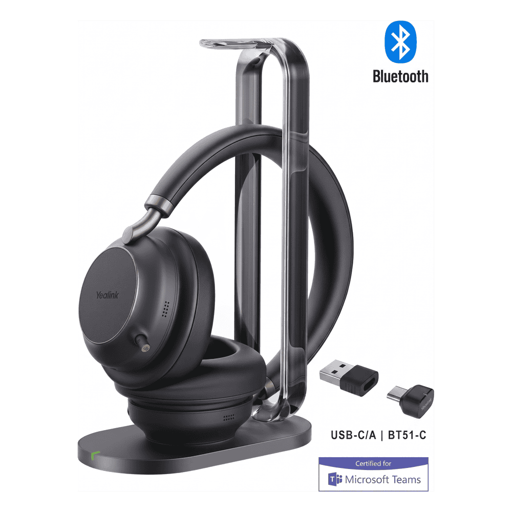 Diadema Inalambrica BH76 Plus With Charging Stand Teams Black USB C/A de Yealink con Audio HD y Certificación para Microsoft Teams BH76-PLUS-WITH-CHARGING-STAND-TEAMS-BLACK-USB-C/A