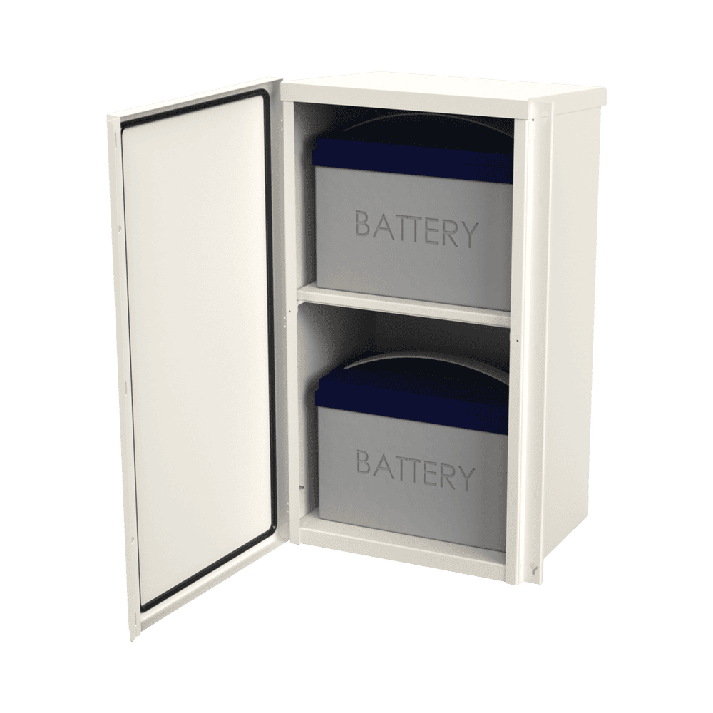 Galvanized Cabinet Kit for 2 Batteries PL110D12, (400 x 730 x 300 mm) Door without Ventilation, for Floor or Pole