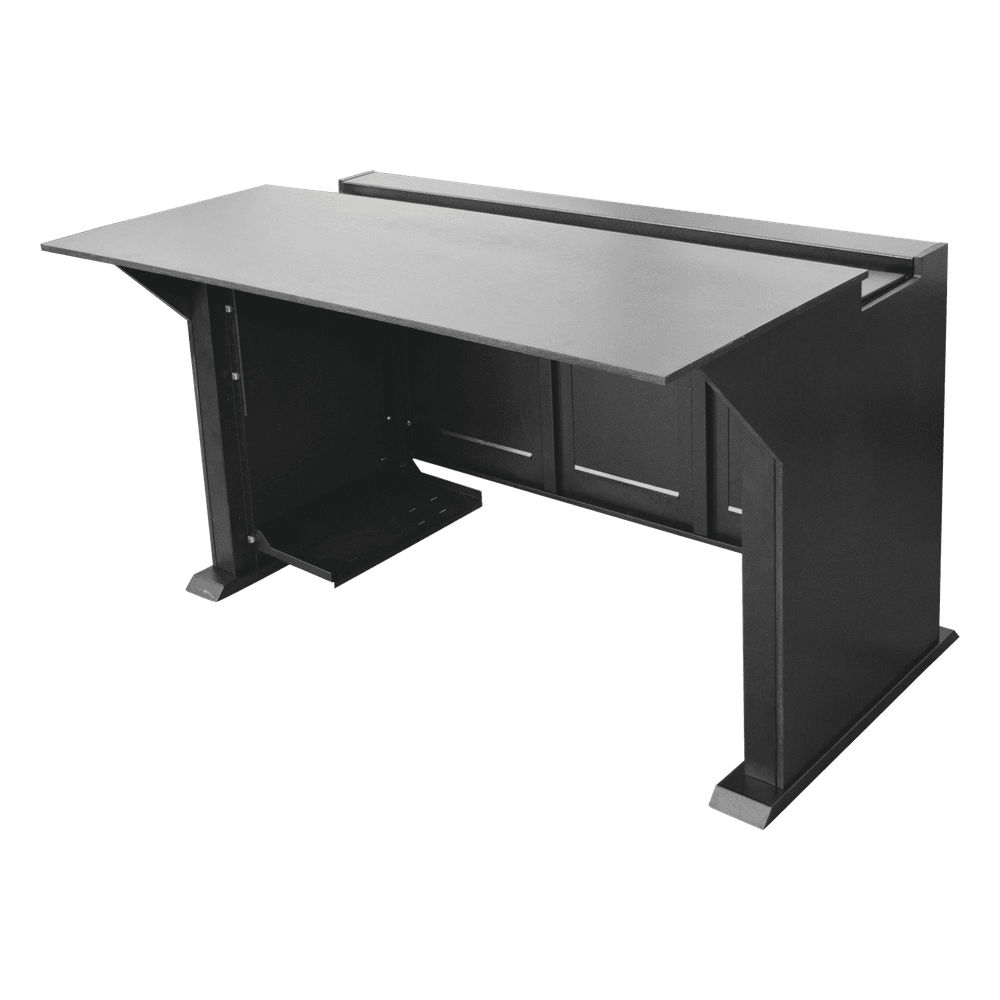 Escritorio Estación Mobiliaria Profesional de Monitoreo y Control / Videovigilancia / Acceso / Alarmas / Etc... / Metal Negro y Madera Tono Oscuro EM-S02