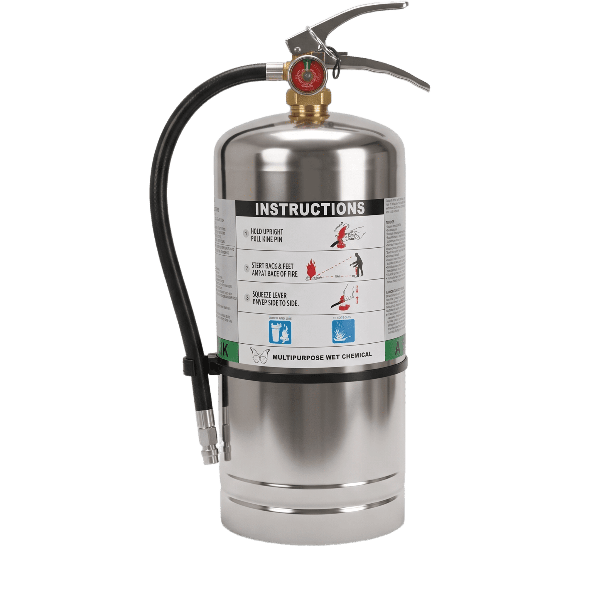 Extintor de Agente Húmedo 6 L / Especializado en Fuegos de Cocina Clase K / Certificación UL-ULC / Cilindro Acero Inoxidable / Manómetro Integrado WC6L