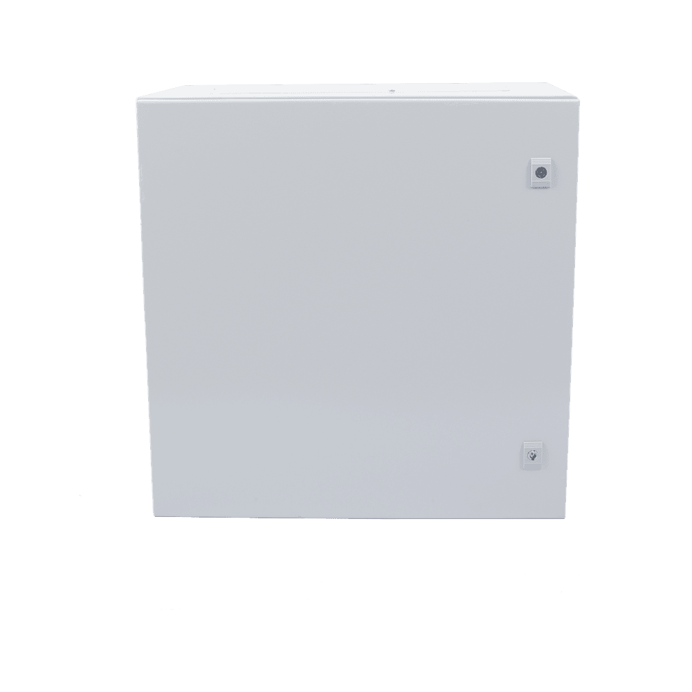 Gabinete de Acero IP66 Uso en Intemperie (600 x 600 x 300 mm) con Placa Trasera Interior Metálica y Compuerta Inferior Atornillable (Incluye Chapa y Llave T). PST-6060-30A
