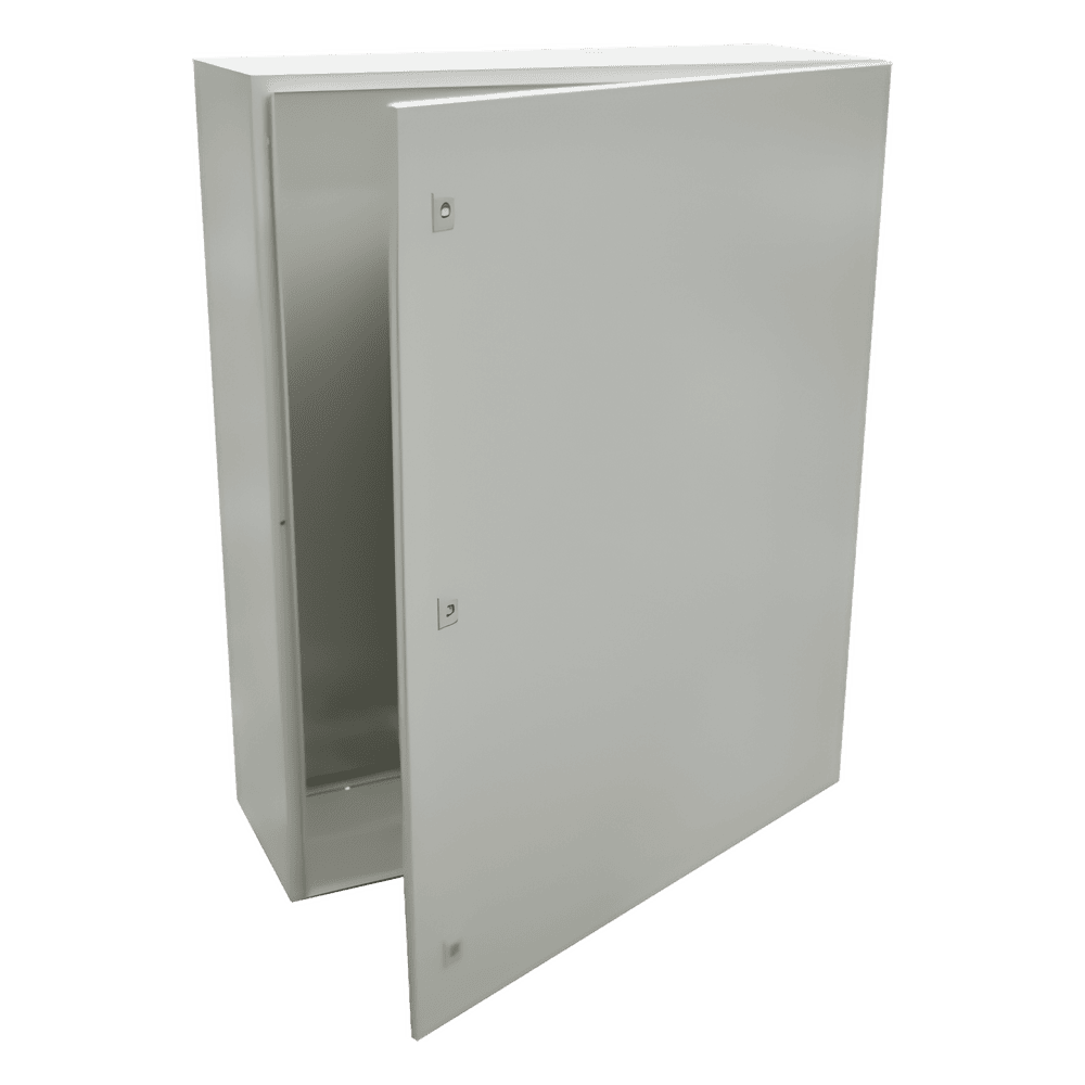 Gabinete de Acero IP66 Uso en Intemperie (800 x 1200 x 400 mm) con Placa Trasera Interior Metálica y Compuerta Inferior Atornillable (Incluye Chapa y Llave). PST-80120-40A