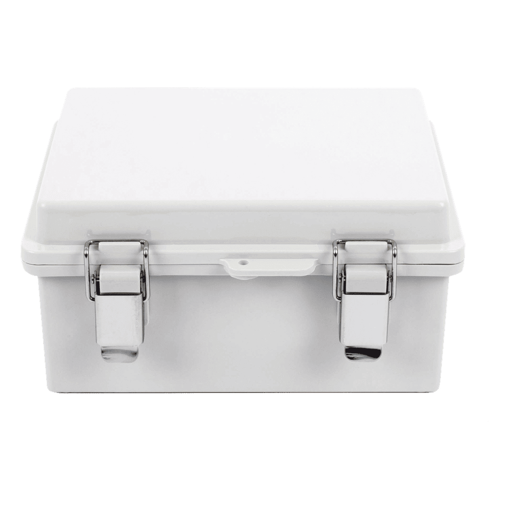 Gabinete de Plástico ABS, Uso en Intemperie IP66 (170 x 220 x 110 mm) Cierre por broche Inoxidable y Permite Cerrado con Candado y Llave (Perno 5mm) No Incluido PST-1722-11E