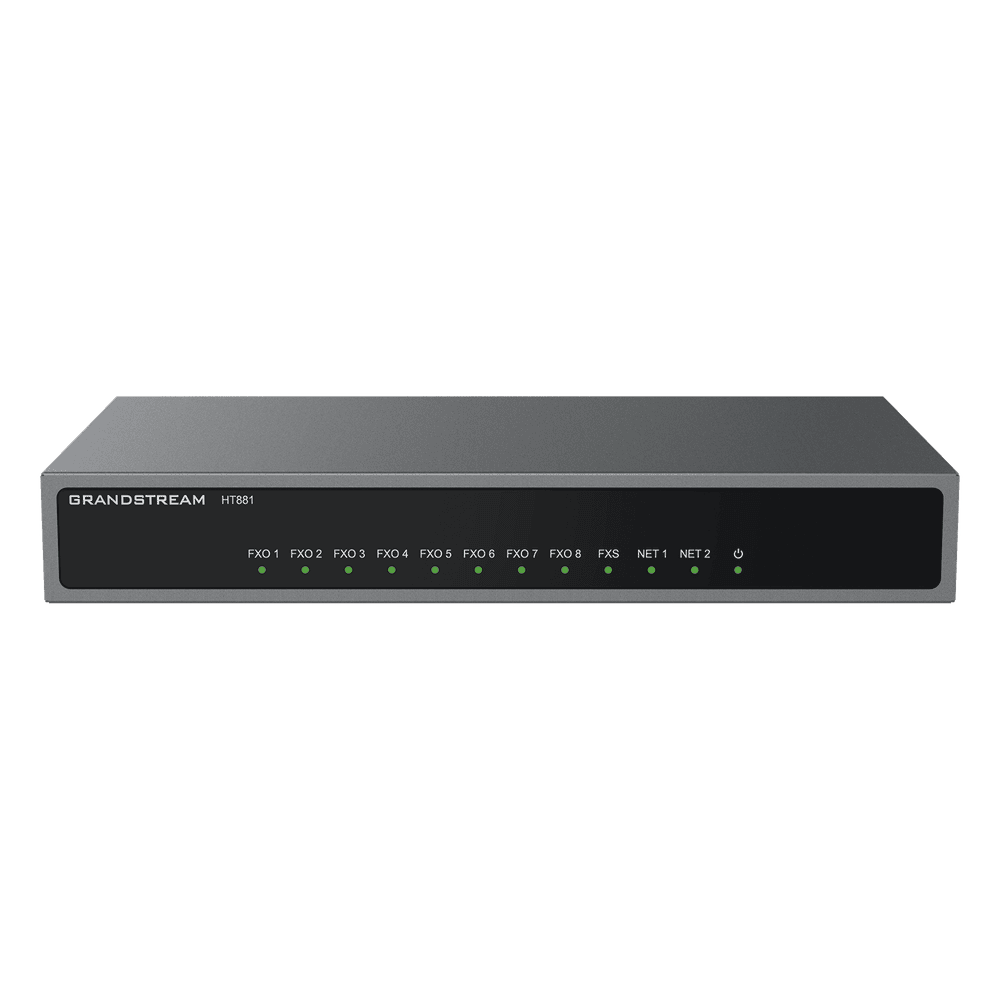 Gateway Analógico 8 FXO  (Conectar Lineas Analógicas) / 3 Perfiles SIP / 1 Puerto FXS / NAT de Alto Rendimiento / Soporte Lifeline / Fax T.38 / Cifrado AES / Failover SIP / Conferencia de Voz 3 Vías HT-881