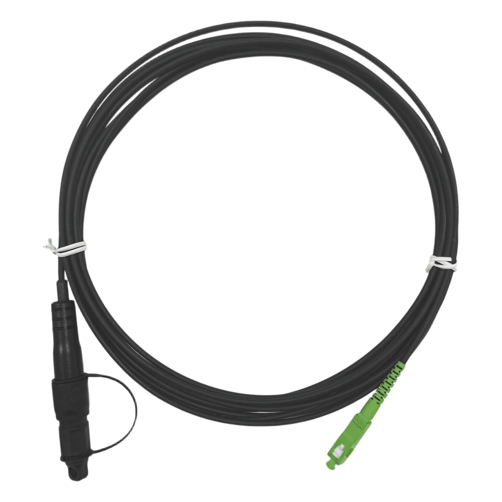 Jumper de Fibra Óptica, Conector SC/APC - Conexión a Caja FDP460, Redondo, 5 Metros (16.40 Pies), Forro 3 mm, G657A2, Negro OFC-S1-BK-SA-H1A-30-5-2601