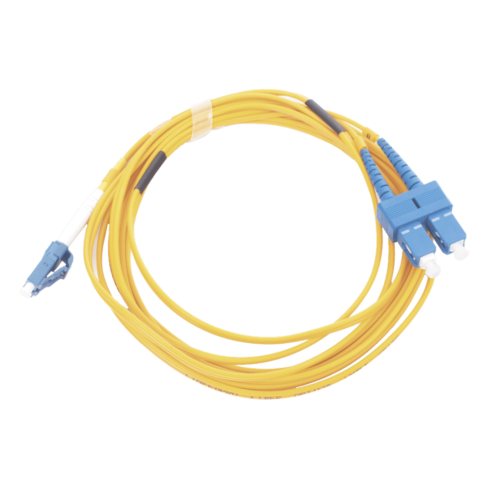 Jumper de Fibra Óptica Monomodo 9/125 LC/UPC-SC/UPC, PVC, 2.0 mm, Dúplex, Amarillo, 3 Metros (9.84 Pies) LP-FO-D-LCU-SCU-03