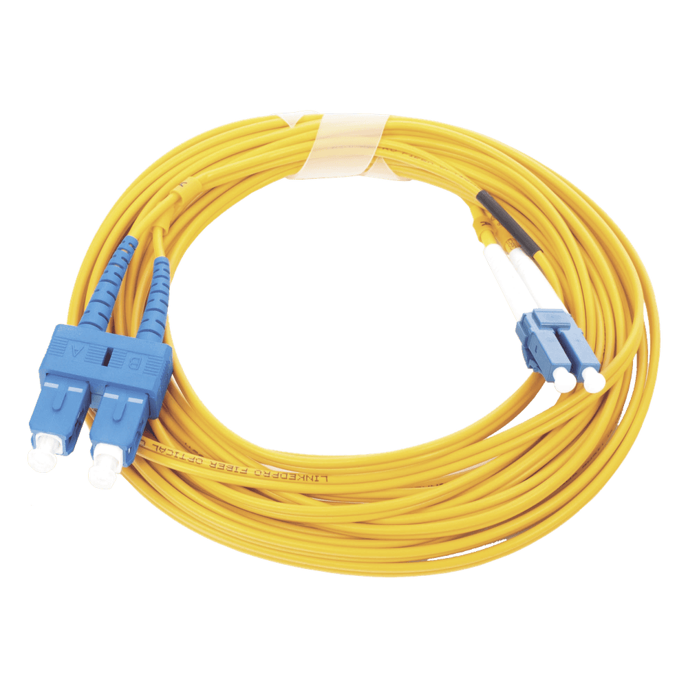Jumper de Fibra Óptica Monomodo 9/125 LC/UPC-SC/UPC, PVC, 2.0 mm, Dúplex, Amarillo, 5 Metros (16.40 Pies) LP-FO-D-LCU-SCU-05