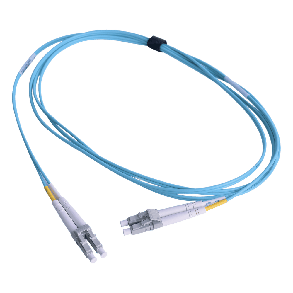 Jumper de Fibra Óptica Multimodo 50/125 OM3 XGLO, LC-LC Duplex, OFNR, Color Aqua, 1 Metro (3.28 Pies) FJ2-LCLC5L-01AQ