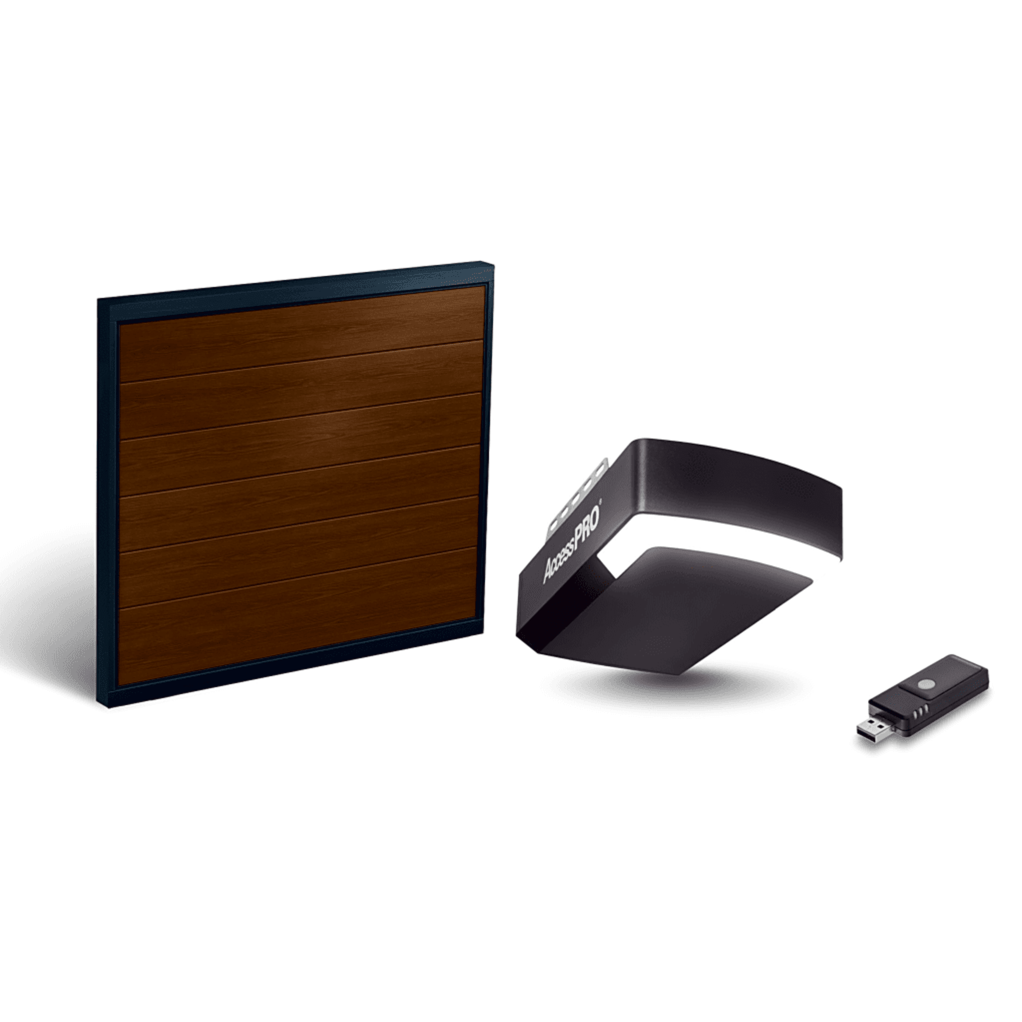 KIT COMPLETO Incluye /Puerta D/ Garage / APDOORB 18x8 Pies / Lisa Linea Central / Imitacion madera / Insulada / Interfase ACCESSWIFI / Motor FS1000M / 1/2HP / Fuerte/Silencioso/Luz LED/Motor DC . KIT-DOOR-188B
