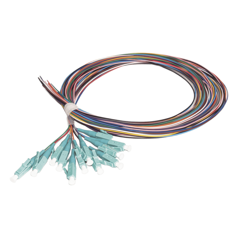 Kit de 12 Pigtails LC Multimodo OM3 50/125, Conectores Aqua, 2 Metros (6.56 Pies) LP-FO-MM-PIG-12-LC