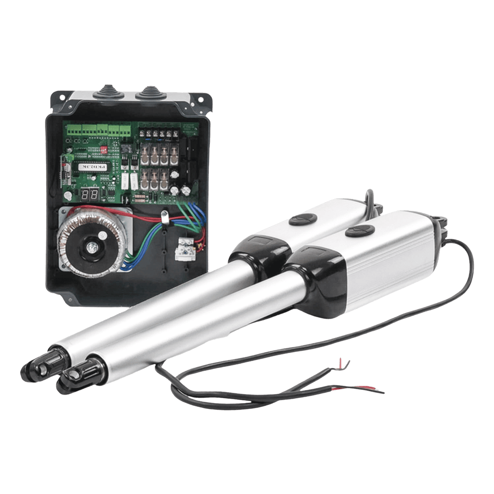 Kit de brazos para automatizar portones vehiculares abatibles de 2 hojas/ 3 Mts / 300 Kg / Uso solo residencial / Compatible con respaldo de energía XBS-PK03
