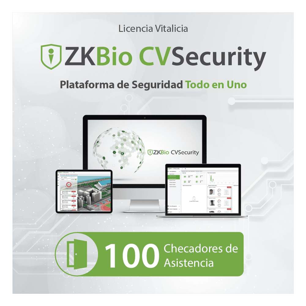 Licencia para ZKBio CVsecurity permite gestionar hasta 100 dispositivos para tiempo y asistencia ZKCVTAP100