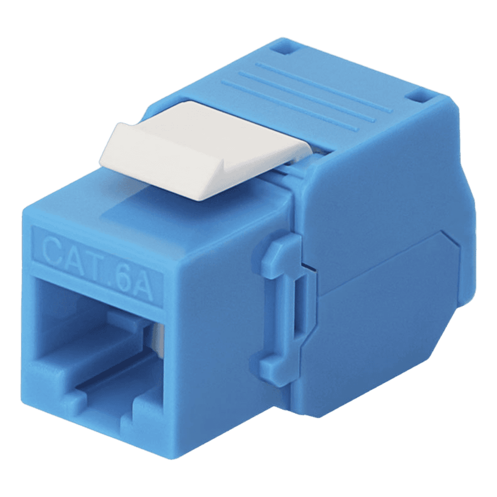 Módulo Jack Keystone Cat6A (Toolless), con Terminación en Ángulo 180 - Color Azul, Compatible con Faceplate y Patchpanel Linkedpro LP-KJ-6A-TTBU