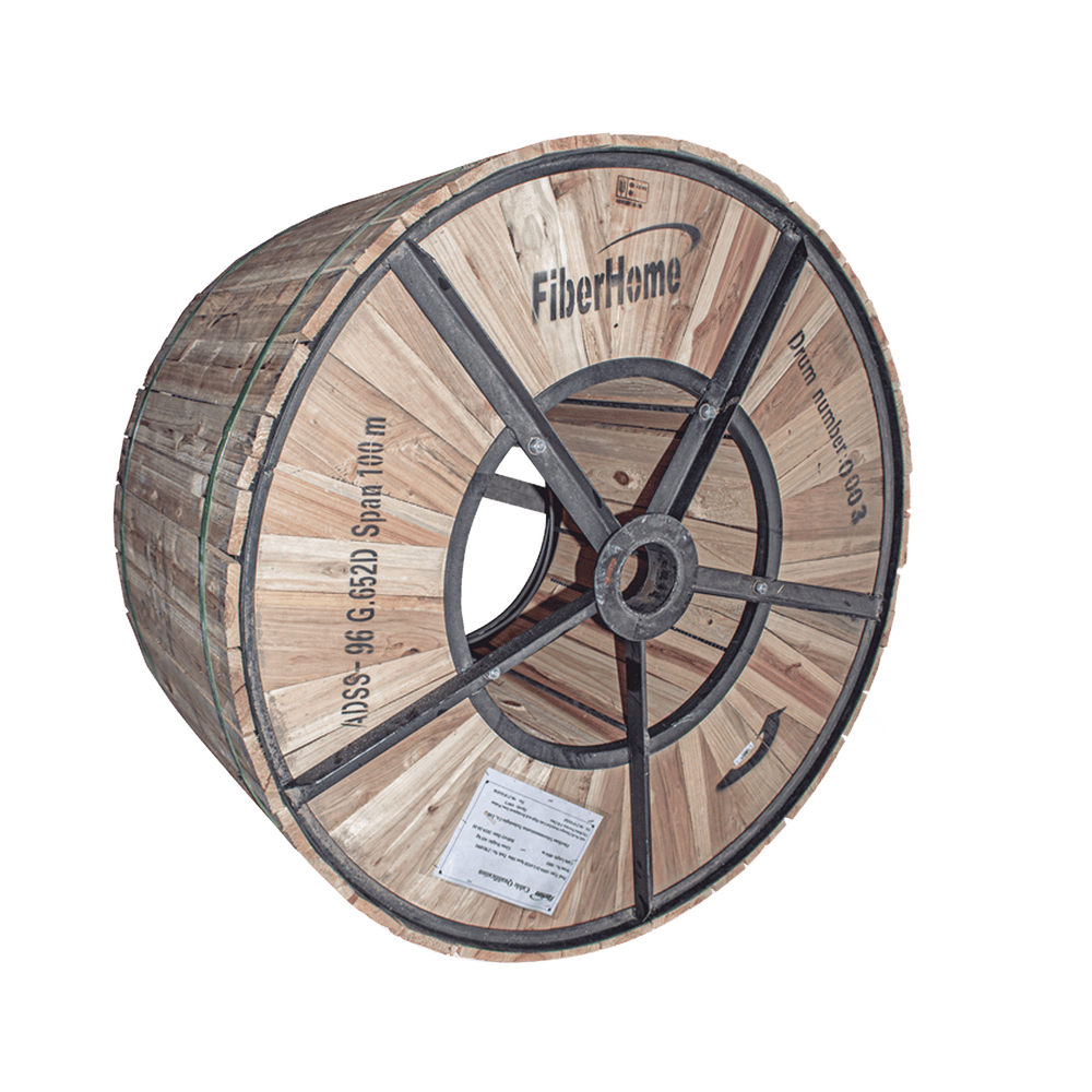 13,000 ft / 4 km ADSS Aerial Fiber Optic Cable Drum / G.652D Single-Mode, 96 Fibers, Outdoor Black Jacket, 328 ft (100 m) Span Rating