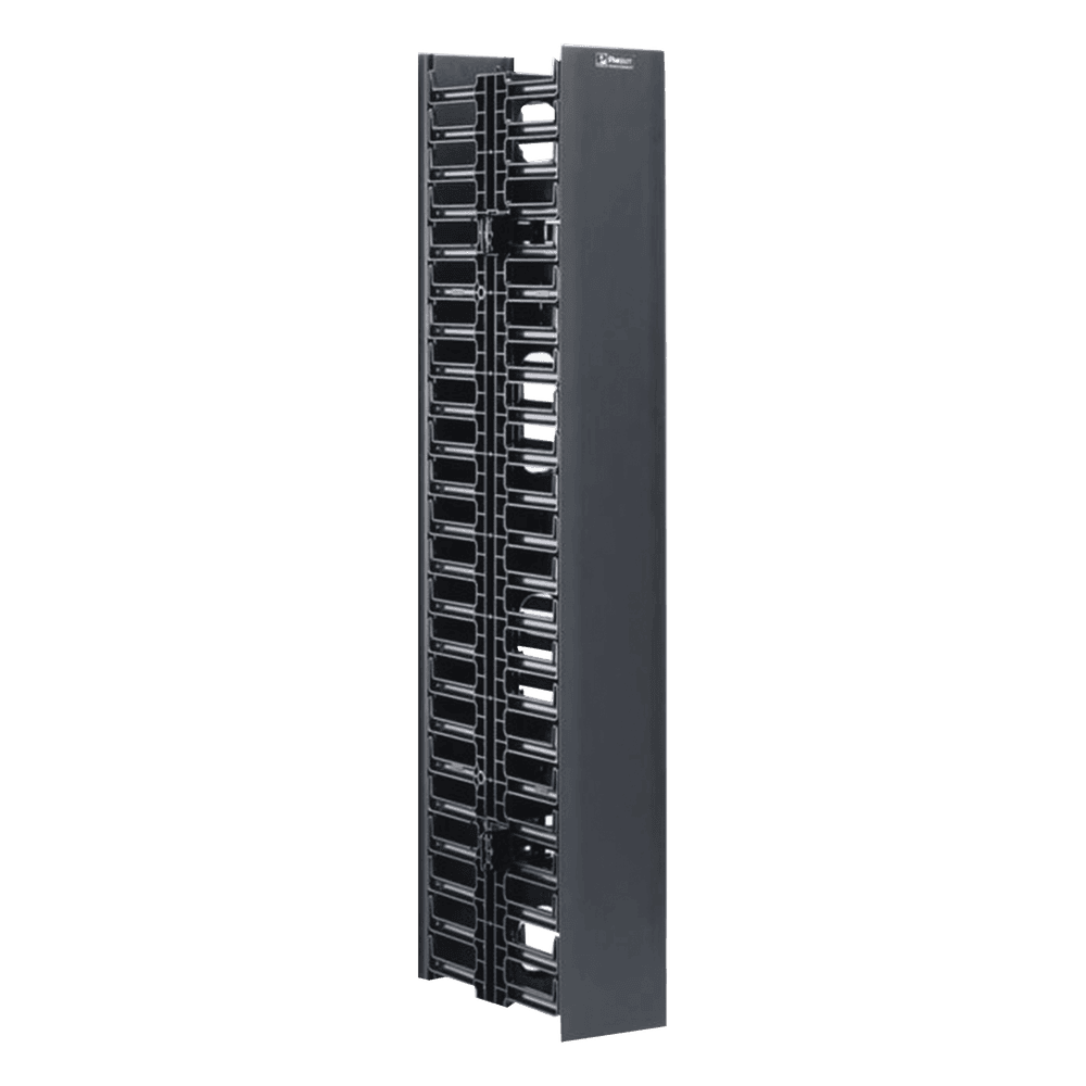Organizador Vertical NetRunner, Doble (Frontal y Posterior), Para Rack Abierto de 45 Unidades, 4.9in de Ancho, Color Negro WMPV45E