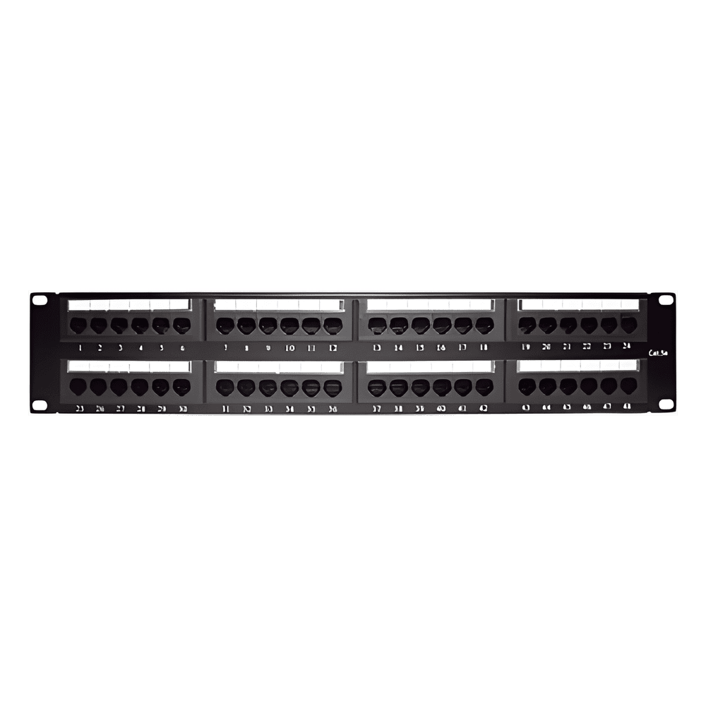 Panel de Parcheo de Impacto (110) UTP de 48 Puertos Cat5e 19 Pulgadas (48.26 cm), 2U con Barra para Organizar Cable LP-PP-508