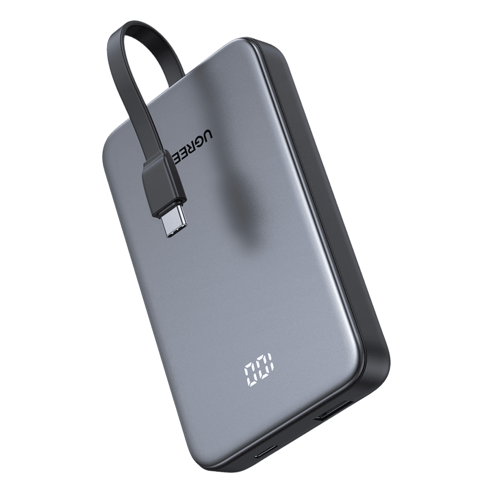 Power Bank 10000mAh con Cable Integrado 20W / Puerto USB-C PD3.0 PPS / Puerto USB-A SCP 22.5W / Batería Polímero Litio / Protecciones Múltiples / Indicador Digital / Material V-0 75161B