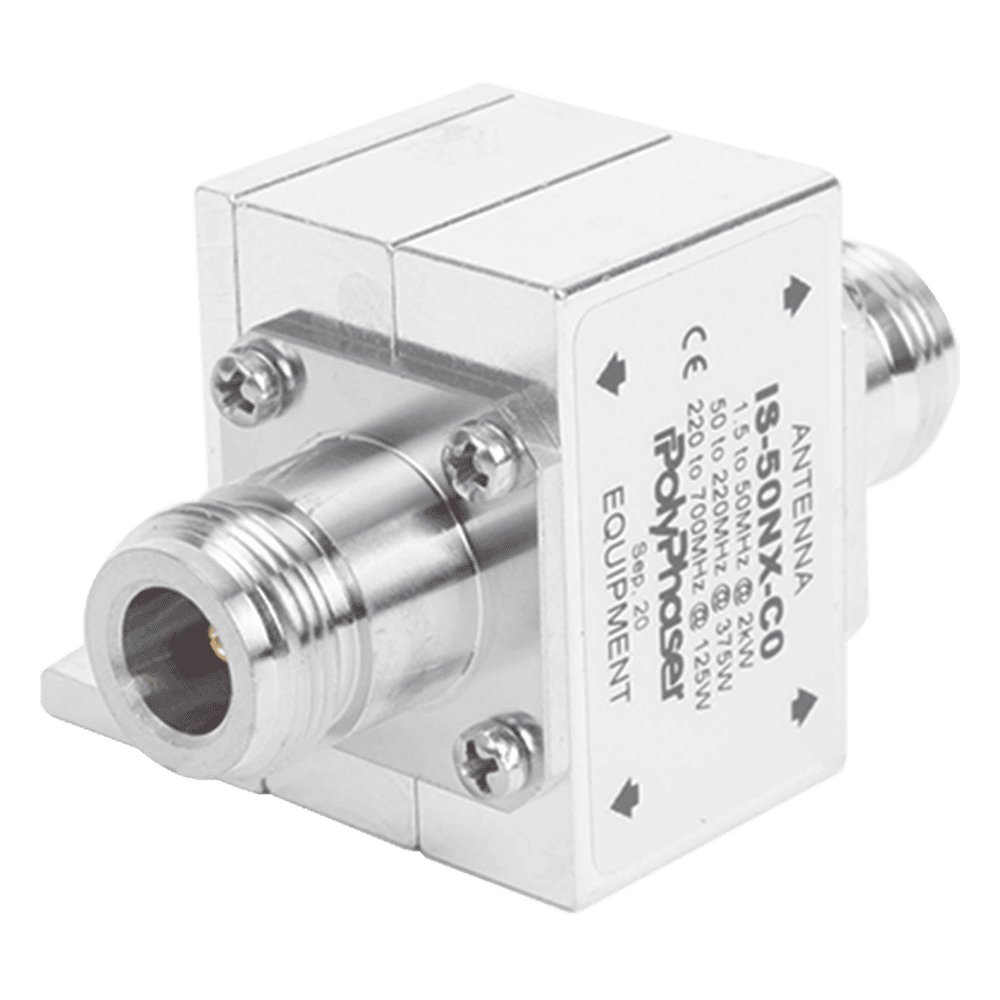 Protector Coaxial RF / 1.5-700 MHz / 50 Ω / Conectores N Hembra / Ceja Lateral / 2 kW IS-50NX-CO