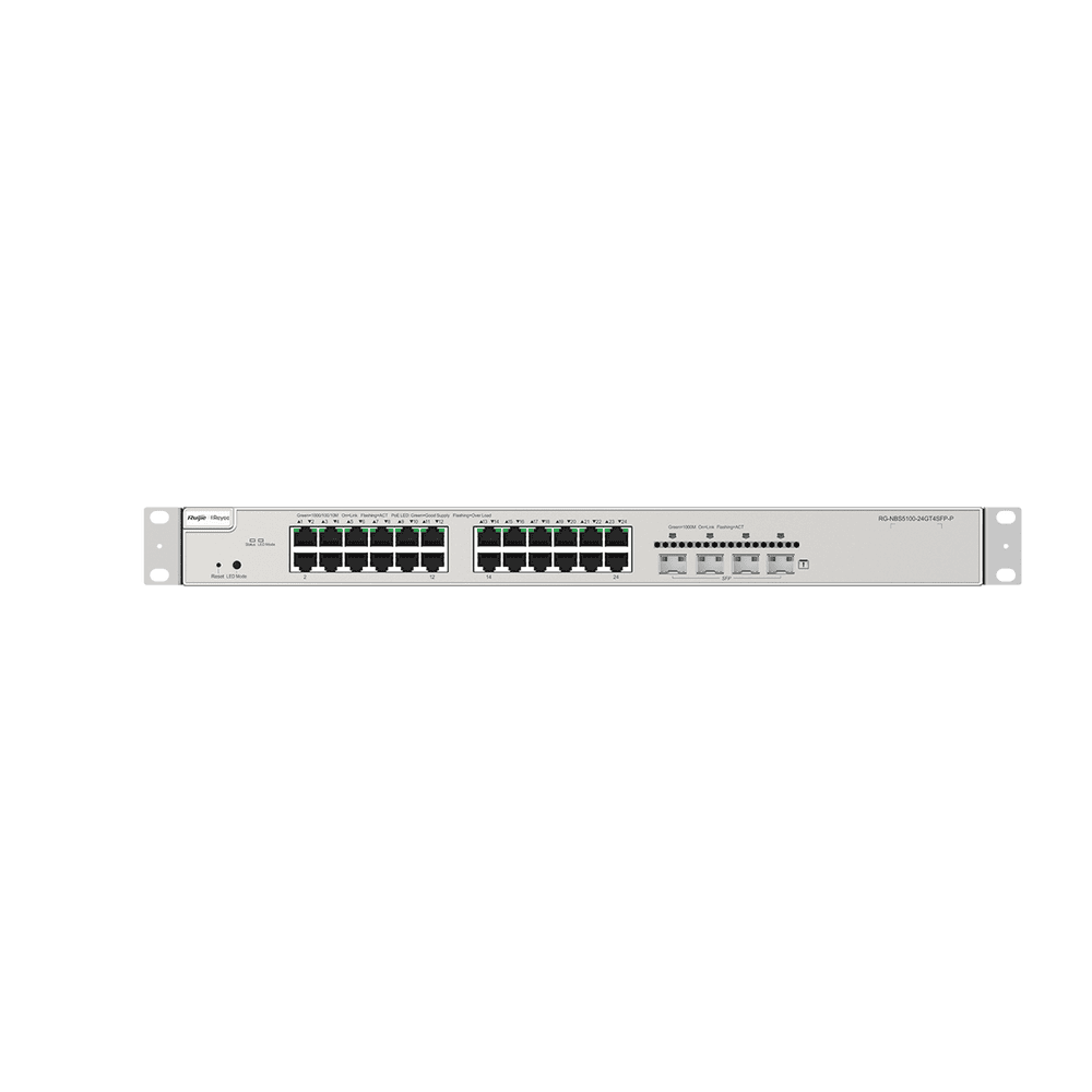 Layer 3 PoE Switch With 24 Gigabit Ports And 4 SFP+ Uplinks, Enterprise-Grade Performance And Advanced Security To Protect Your Network, With Free Management Via Ruijie Cloud