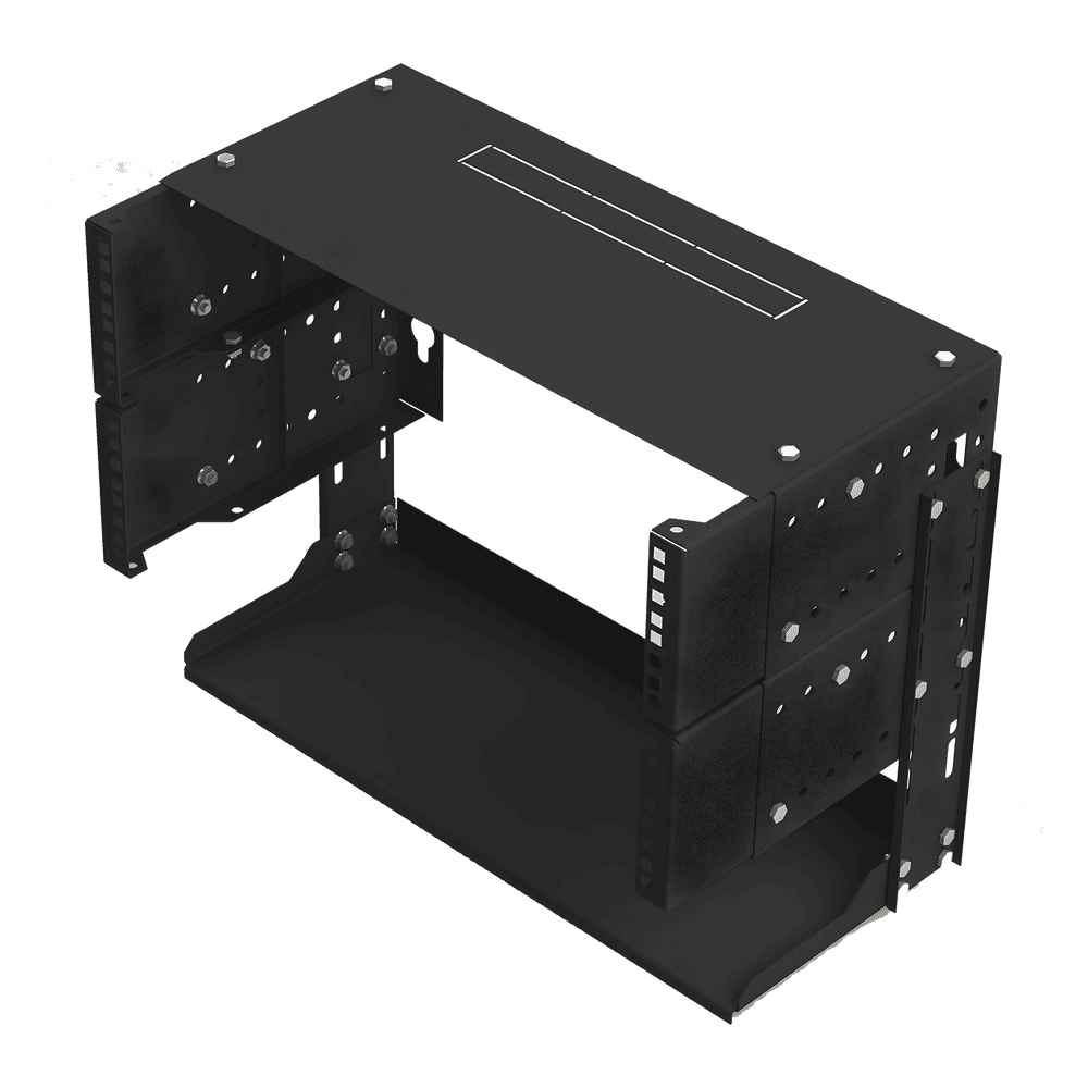 Rack Abierto de montaje en Pared, de 19in, 5 Unidades de rack, Profundidad Ajustable (8" a 12") con Charola de Uso Múltiple. LP-REP-1205-CH