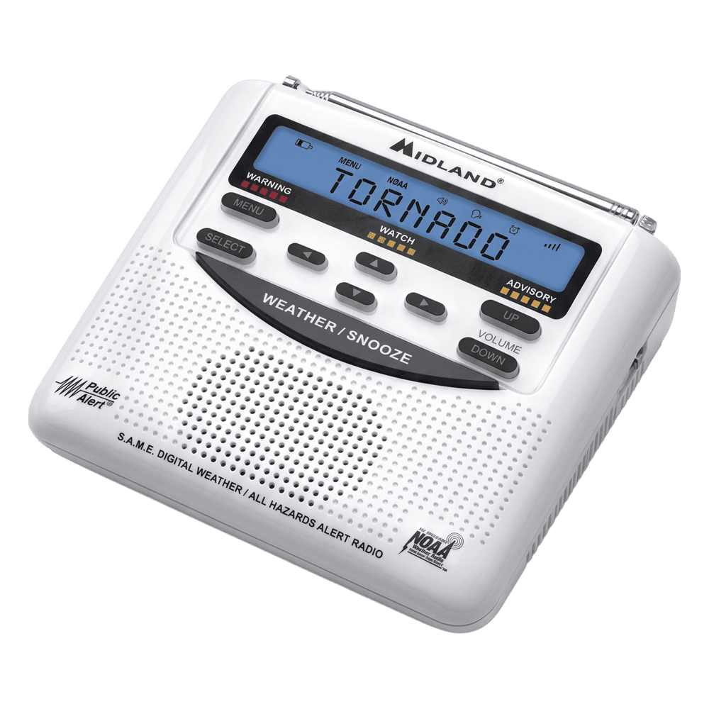 Radio de Alerta Meteorológica / 7 Canales NOAA / Tecnología S.A.M.E. / Sirena 90 dB / Respaldo por Baterías AA / Certificación Public Alert WR-120DSP