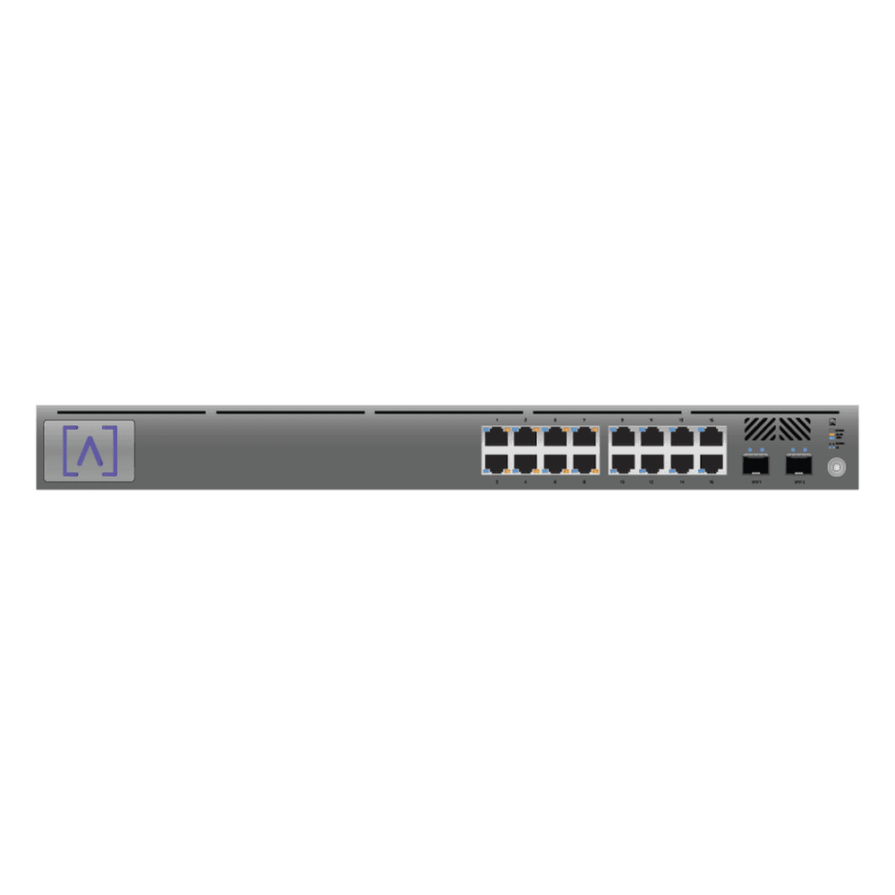 Switch Gigabit PoE+ Administrable / 16 puertos 10/100/1000 Mbps + 2 Puertos SFP Uplink / Presupuesto PoE hasta 120W / Administración Gratuita en la Nube S16-POE