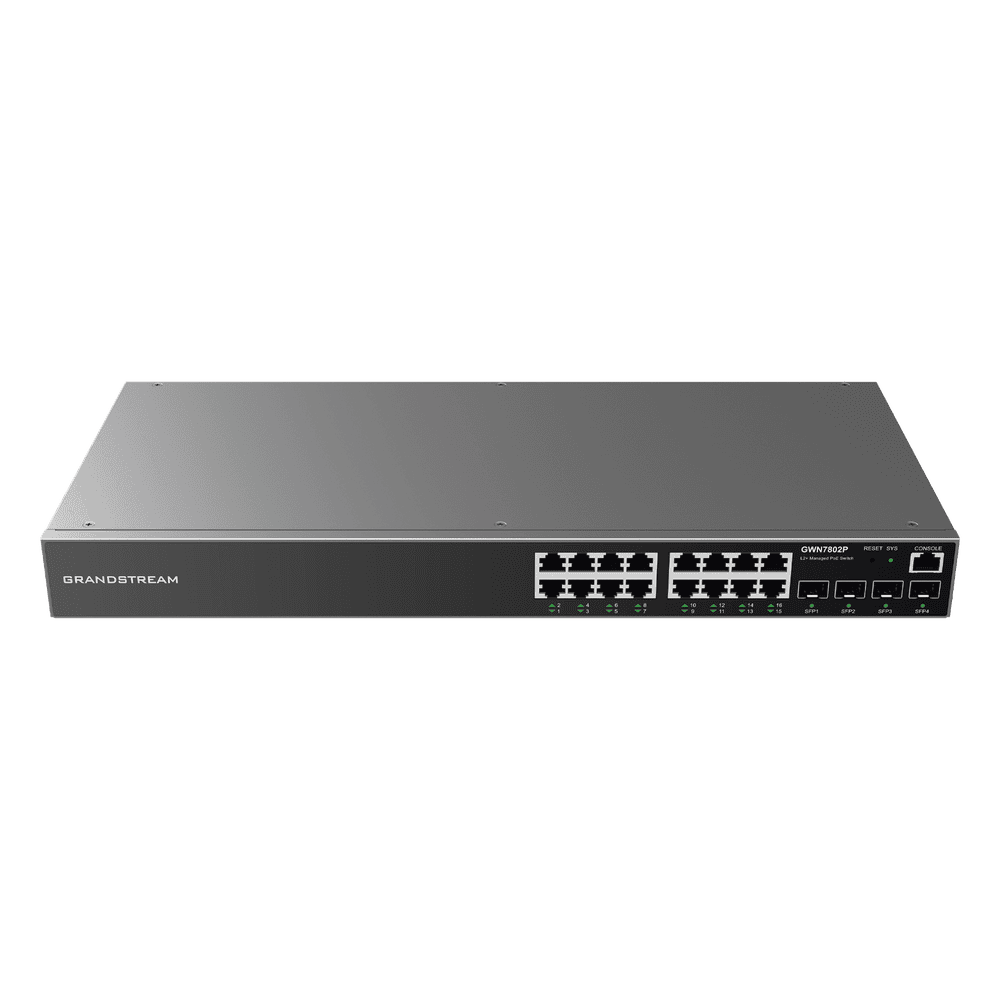 Switch Gigabit PoE+ Administrable / 16 puertos 10/100/1000 Mbps + 4 Puertos SFP Uplink / Hasta 240W / Compatible con GWN Cloud. GWN7802P