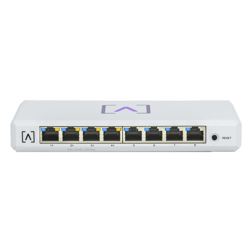 Switch Gigabit PoE+ Administrable / 8 puertos 10/100/1000 Mbps (4 de ellos PoE+ 802.3af/at) / Hasta 60W / Administración nube gratuita / Presupuesto de 60W S8-POE