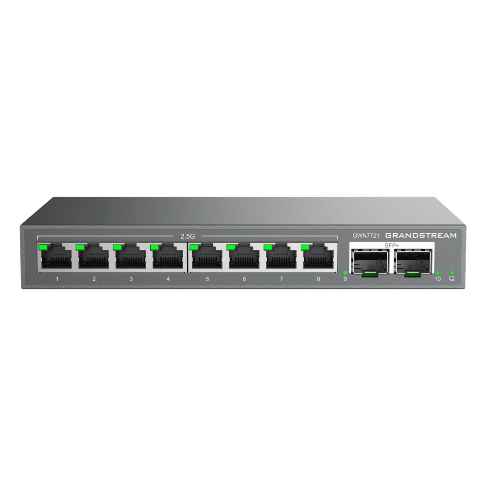 Switch L2 Lite Administrable de 10 Puertos / 8 Puertos Ethernet 2.5 Gigabits / 2 Puertos SFP+ 10 Gigabits / VLAN / QoS / Montaje en Escritorio o Pared / Compatible con GDMS GWN7721