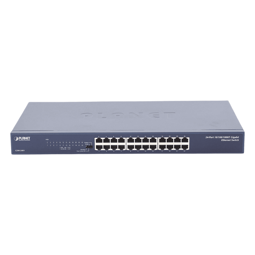 Switch No Administrable Gigabit de 24 Puertos 10/100/1000 Mbps, Con Modo Extendido Para Envió de Datos de Hasta 200 m GSW-2401