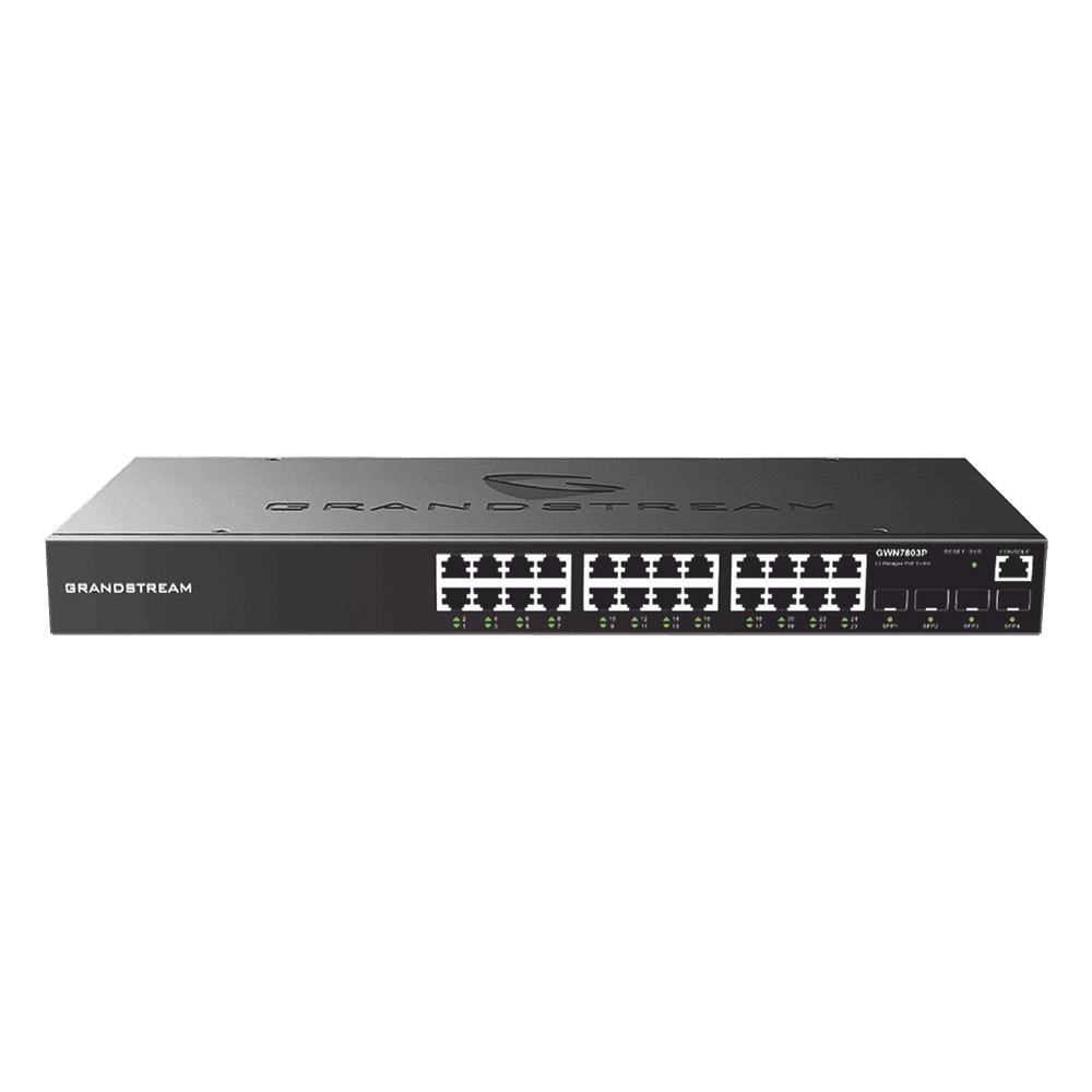 Switch PoE+ Administrable / 24 Puertos 10/100/1000 Mbps + 4 SFP / 360W PoE Total / Switching 56 Gbps / Cloud GWN Sin Costo / Montable en Rack GWN7803P