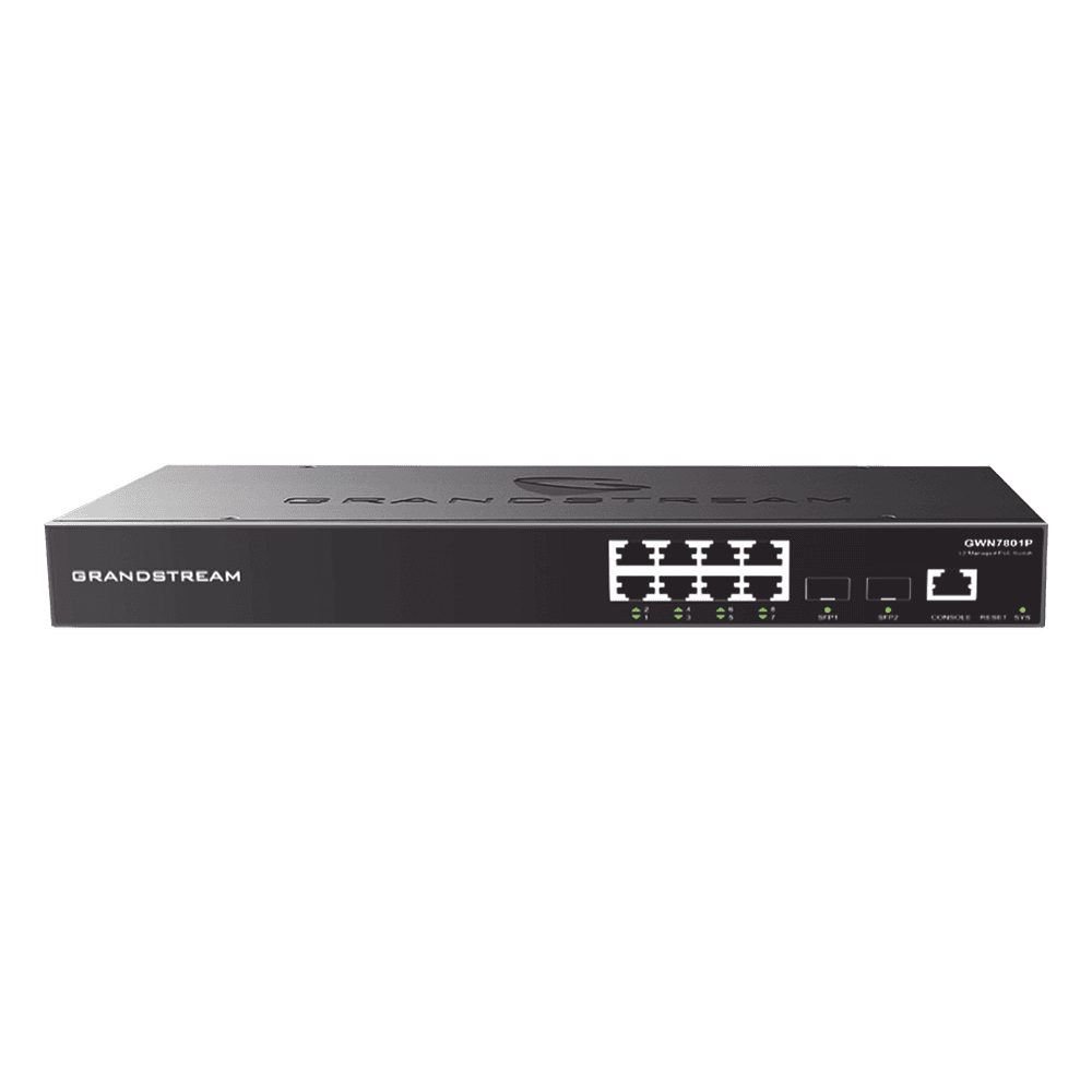 Switch PoE+ Gigabit Administrable / 8 puertos 10/100/1000 Mbps + 2 Puertos SFP Uplink / Hasta 120W / Compatible con GWN Cloud. GWN7801P