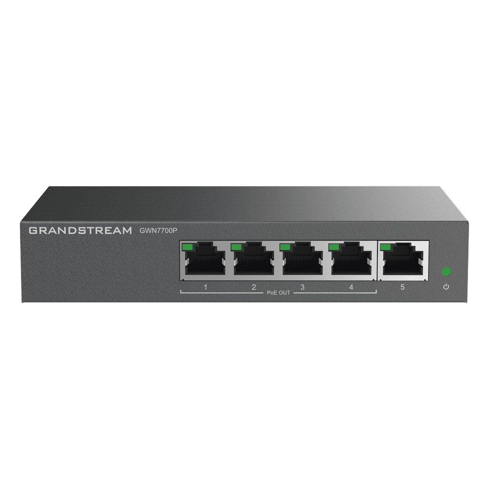 Switch PoE+ Gigabit No Administrable / 5 puertos 10/100/1000 Mbps / 4 puertos PoE+ / hasta 60W GWN7700P