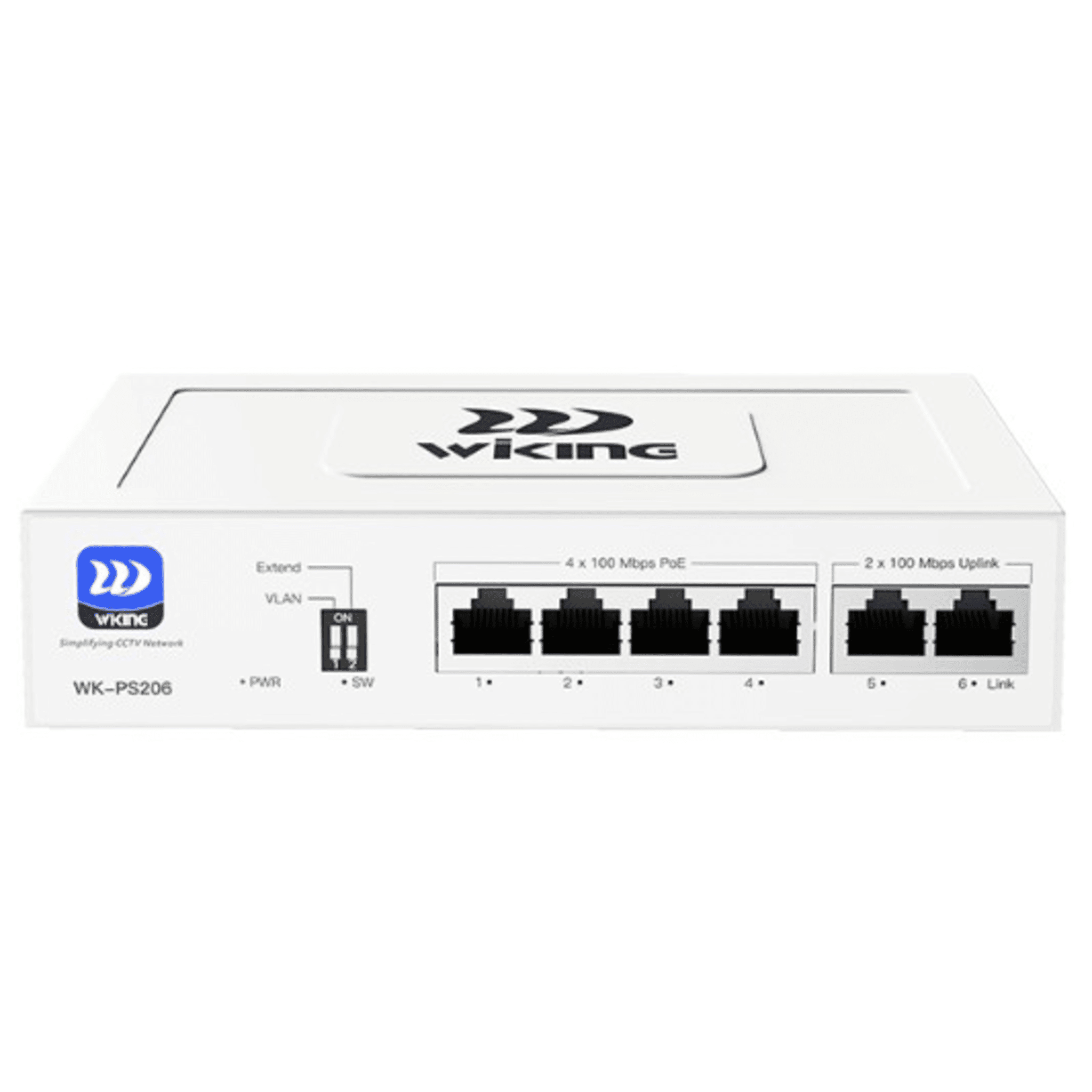 Switch no administrable PoE / Monitoreo Cloud Wi-Tek / Con 4 puertos 10/100 Mbps PoE af/at / 2 Puertos Uplink 10/100 MBPS / Presupuesto 45 W / PoE hasta 250 metros WK-PS206